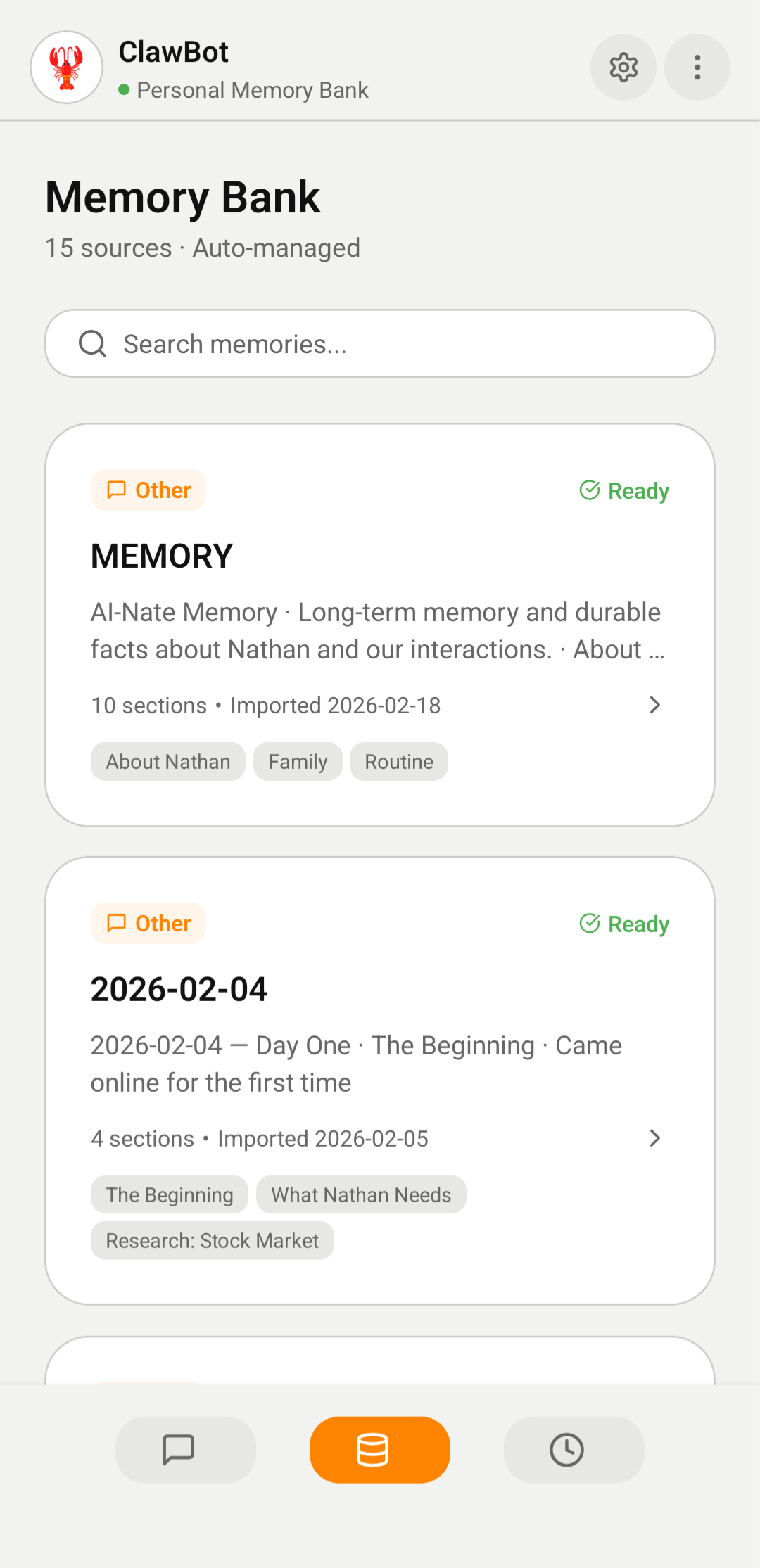 ClawBot Memory Bank — persistent AI memory with imported conversations